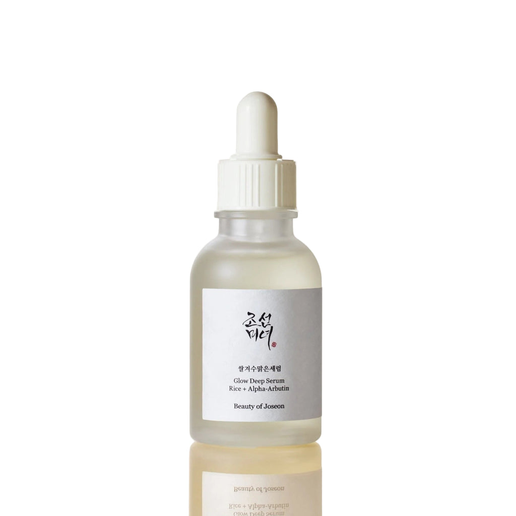 GlowTok Beauty of Joseon Blue Dew Serum bottle with dropper on beige background.