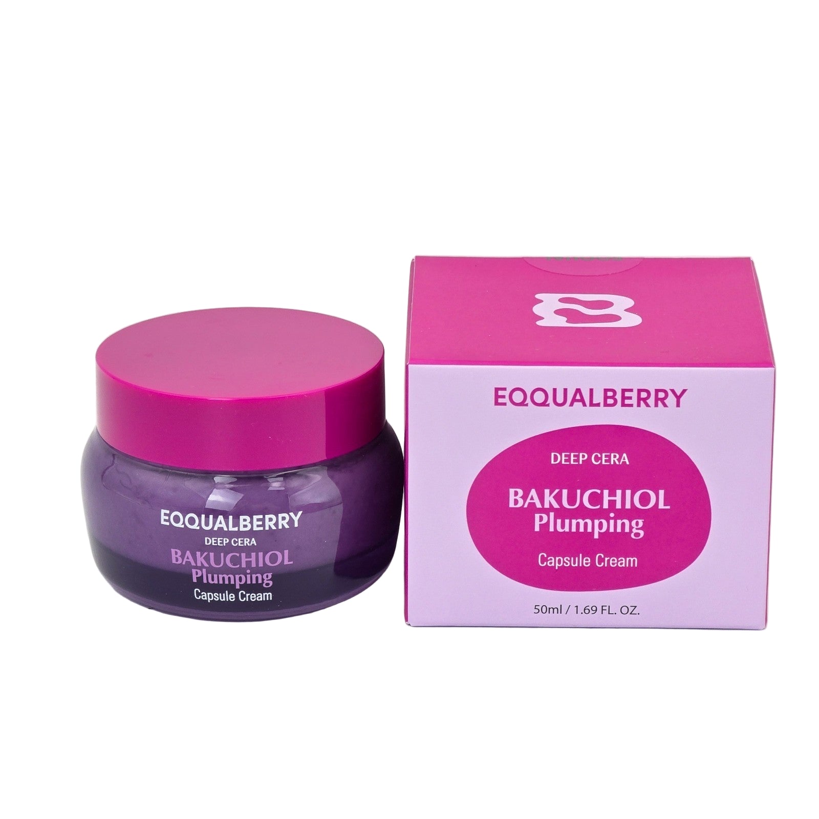 GlowTok Eqqualberry Bakuchiol Plumping Capsule Cream jar and box on white background.