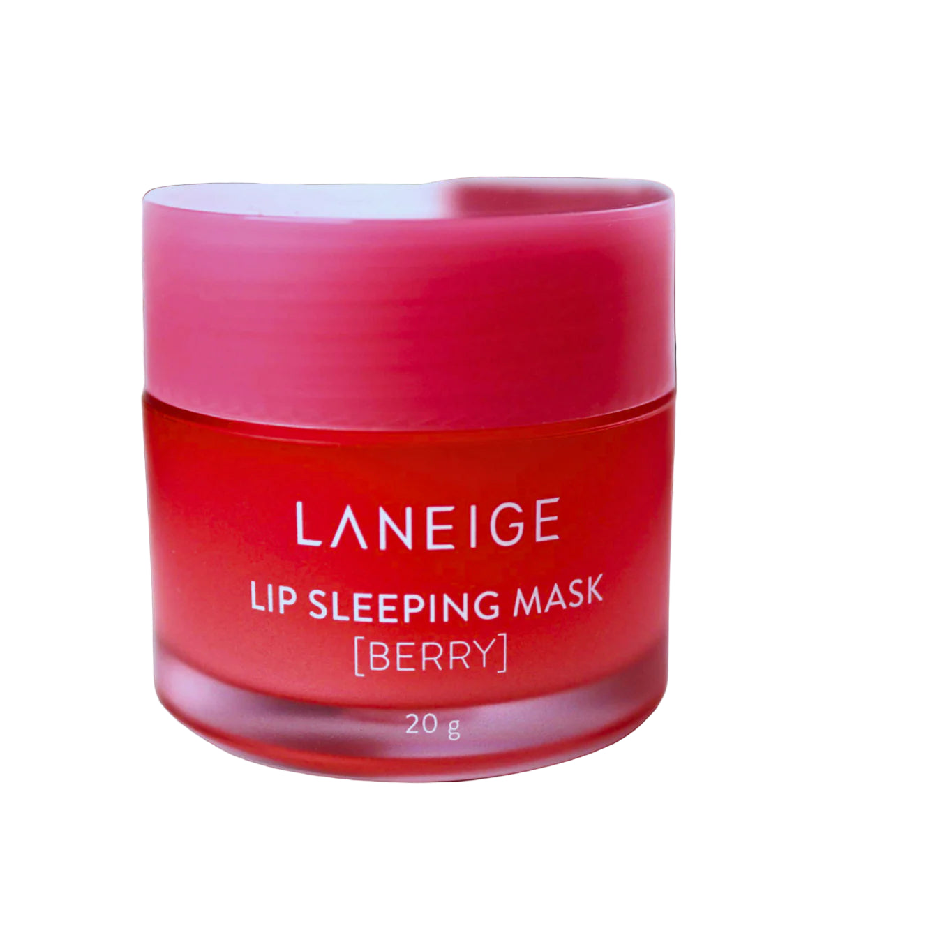 GlowTok Laneige Lip Sleeping Mask Berry jar with pink lid on white background.