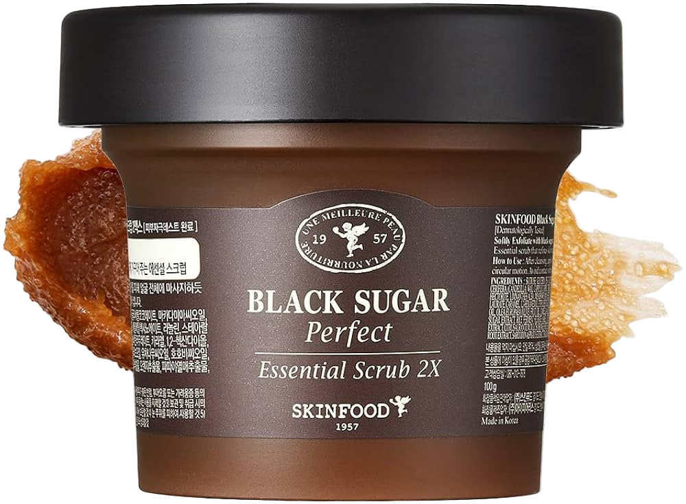 Skinfood Black Sugar Perfect Essential Scrub jar.